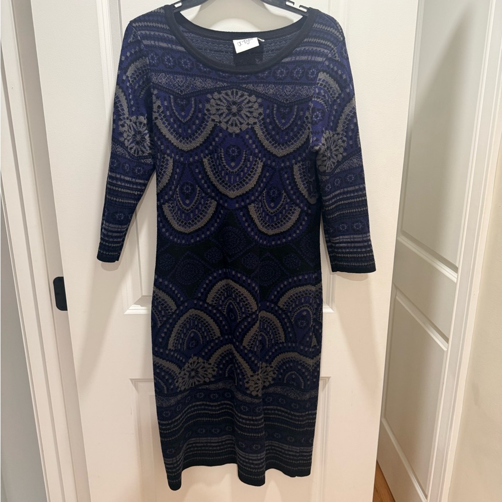 Navy and Gray Long Sleeve Dress